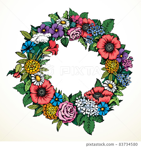 Wreath of flowers. Vector drawing Wreath of flowers. Vector drawing 83734580