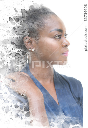 Paintography. A portrait of a woman combined with various ink splashes. Paintography. A portrait of a woman combined with various ink splashes. 83734608