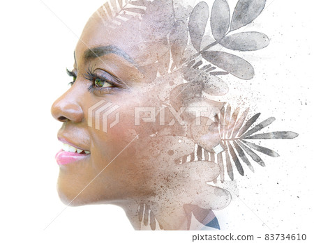 A portrait of a woman combined with watercolor painting. Paintography. 83734610