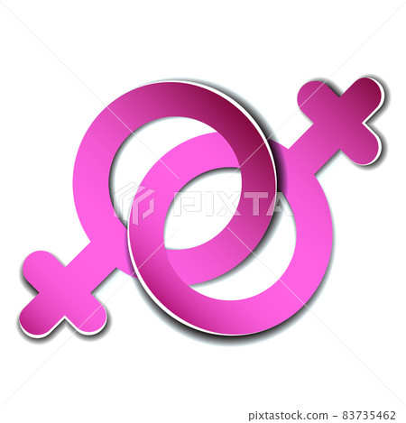 Bright paper female linked gender icons like symbol of homosexual women couple. Bright paper female linked gender icons like symbol of homosexual women couple. 83735462