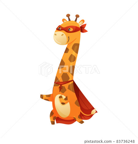 Giraffe Animal Character Superhero Dressed in Mask and Red Cape or Cloak Vector Illustration Giraffe Animal Character Superhero Dressed in Mask and Red Cape or Cloak Vector Illustration 83736248