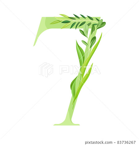 Number or Numeral Seven Decorated with Green Foliage and Leaf Vector Illustration Number or Numeral Seven Decorated with Green Foliage and Leaf Vector Illustration 83736267