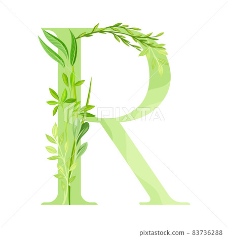 Capital Alphabet Letter R Decorated with Green... - Stock Illustration ...