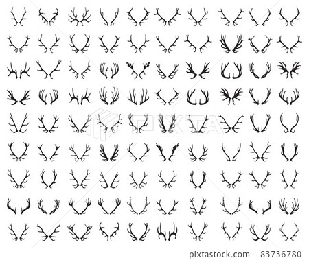 Set of silhouettes of deer horns on a white background 83736780