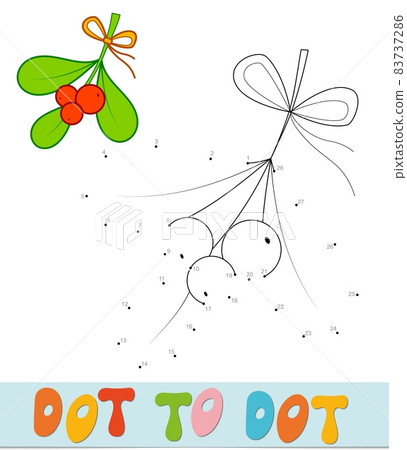 Dot to dot Christmas puzzle. Connect dots game. Viscum and berries illustration Dot to dot Christmas puzzle. Connect dots game. Viscum and berries illustration 83737286