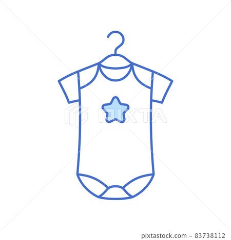 Baby romper thin line icon. Newborn bodysuit blue outline object isolated on white background. Baby clothes design for logo or shopping sale. Cute infant clothing minimal vector illustration. 83738112