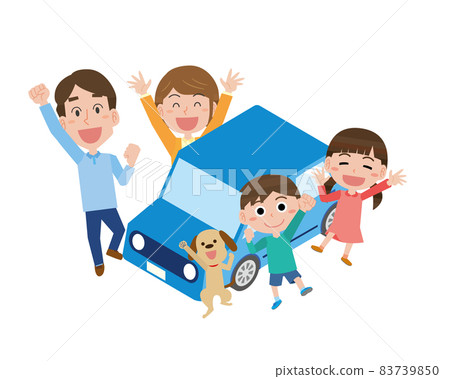 A family who smiles and rejoices when going out by car A family who smiles and rejoices when going out by car 83739850