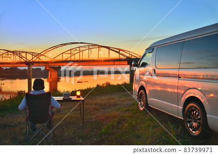 Van Life Night View Tone River Riverbed (Gunma Prefecture) 83739971