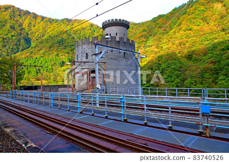 Scenery from the Kurobe Gorge Railway truck train Shinkawara Power Station 83740526