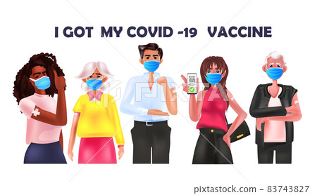 vaccinated mix race people after vaccine injection i got my covid-19 vaccine successful vaccination concept 83743827
