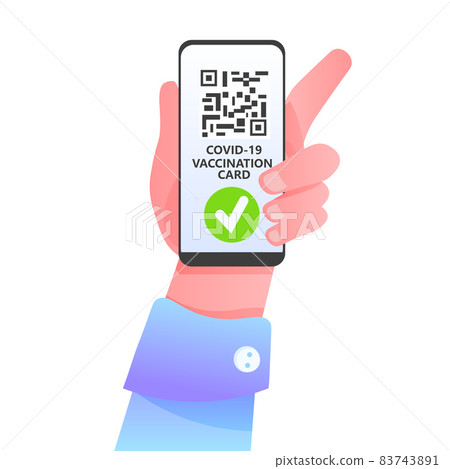 hand holding smartphone with digital immunity passport qr code on screen risk free covid-19 pandemic vaccination hand holding smartphone with digital immunity passport qr code on screen risk free covid-19 pandemic vaccination 83743891