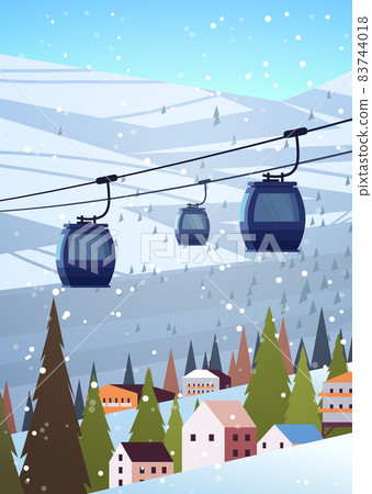 cableway in snowy mountains residential houses area ski resort christmas new year holidays celebration winter vacation cableway in snowy mountains residential houses area ski resort christmas new year holidays celebration winter vacation 83744018