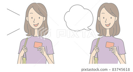 Image of a young woman presenting a card-Outline-Full color Image of a young woman presenting a card-Outline-Full color 83745618