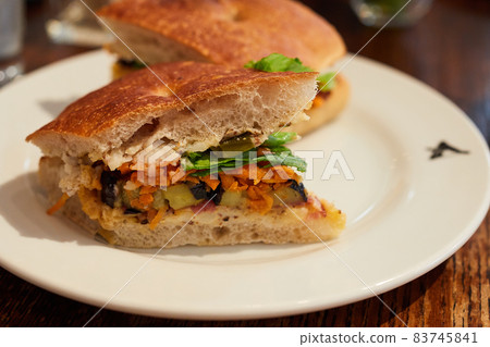 A lot of focaccia sandwiches to eat at the cafe A lot of focaccia sandwiches to eat at the cafe 83745841