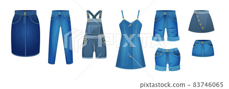 Denim blue clothing jeans female. Casual outfit... - Stock Illustration ...