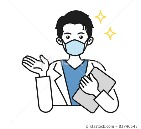 男護士/醫生穿著白大褂戴口罩引導講解的插畫素材 83746545