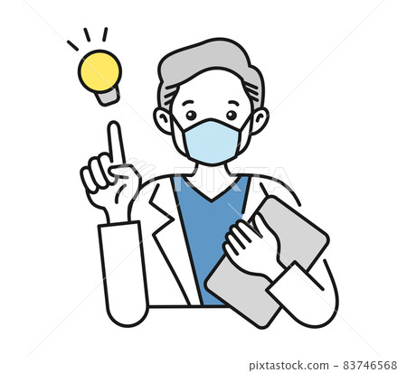 Illustration material of an elderly male nurse / doctor wearing a white coat and wearing a mask Illustration material of an elderly male nurse / doctor wearing a white coat and wearing a mask 83746568