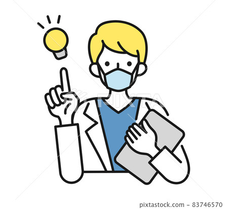 Illustration material of a male nurse / doctor wearing a white coat and a mask to make a suggestion Illustration material of a male nurse / doctor wearing a white coat and a mask to make a suggestion 83746570