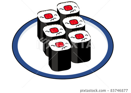 盤子主線螞蟻簡約卡通壽司/壽司插畫|鐵花卷金槍魚握壽司插畫 83746877