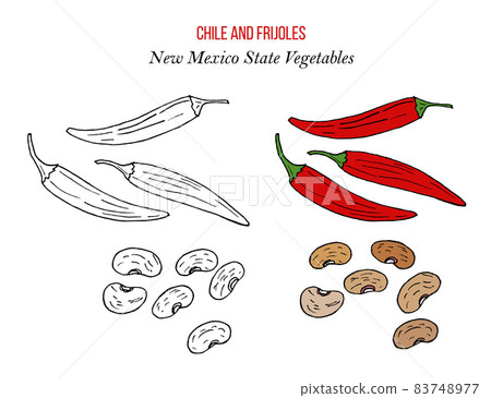 Chile pepper and frijoles pinto beans , official New Mexico state vegetables Chile pepper and frijoles pinto beans , official New Mexico state vegetables 83748977