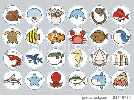 Cute illustrations of sea creatures such as fish 83749784