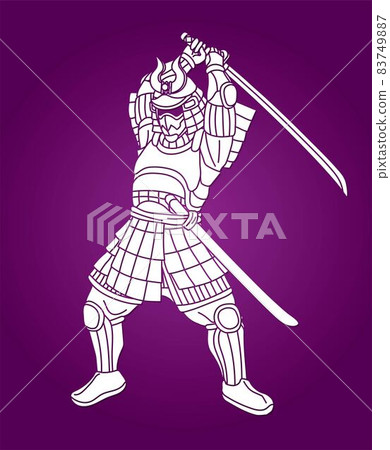 Samurai Warrior or Ronin with Armor and Weapon Japanese Fighter Action Cartoon Graphic Vector 83749887