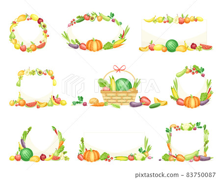 Bright Vegetable Frame with Ripe and Fresh Agricultural Cultivar Vector Set Bright Vegetable Frame with Ripe and Fresh Agricultural Cultivar Vector Set 83750087