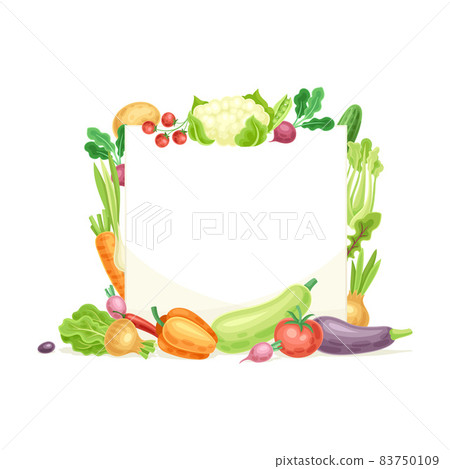Bright Square Vegetable Frame with Ripe and Fresh Garden Cultivar Vector Illustration Bright Square Vegetable Frame with Ripe and Fresh Garden Cultivar Vector Illustration 83750109
