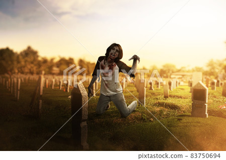 Scary zombie with blood and wound on his body crawling Scary zombie with blood and wound on his body crawling 83750694