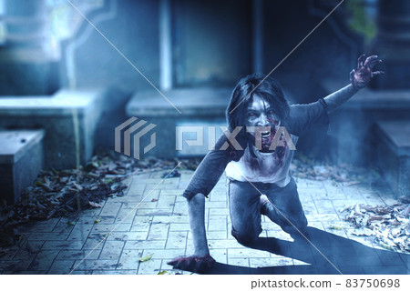 Scary zombie with blood and wound on his body crawling Scary zombie with blood and wound on his body crawling 83750698