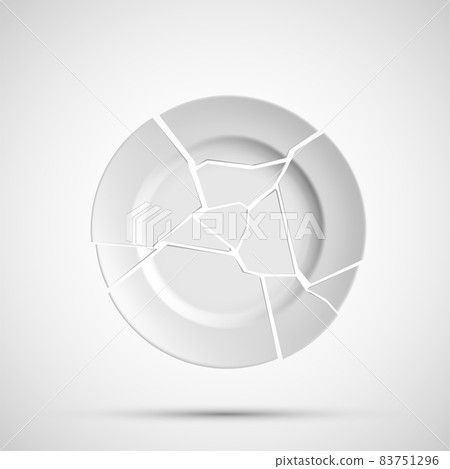 White porcelain plate is broken into many shards 83751296