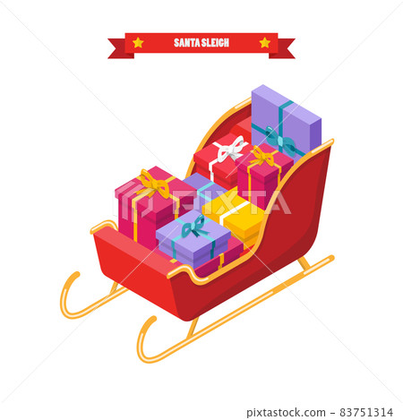 Isometric of santa sleigh with piles of presents Isometric of santa sleigh with piles of presents 83751314