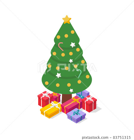 Isometric christmas tree with gift boxes and decorations Isometric christmas tree with gift boxes and decorations 83751315