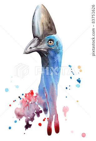 watercolor drawing of a night bird - head of a cassowary watercolor drawing of a night bird - head of a cassowary 83751626