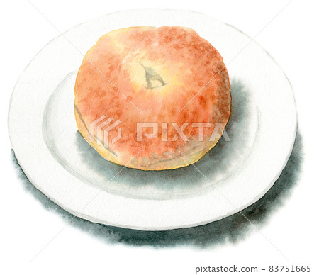 Plain bagel bread on an analog watercolor white plate 83751665