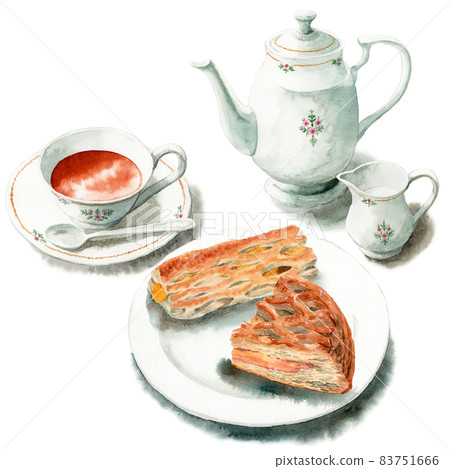 Two types of analog watercolor pie and tea set 83751666