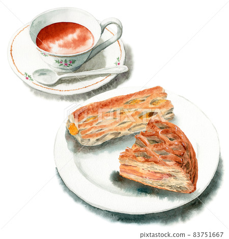 Two types of analog watercolor pie and tea 83751667