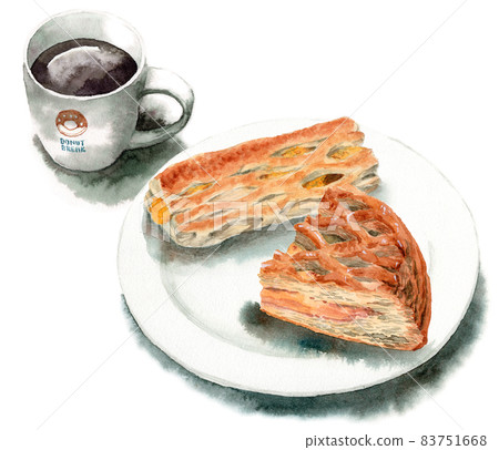 Two types of analog watercolor pie and coffee 83751668