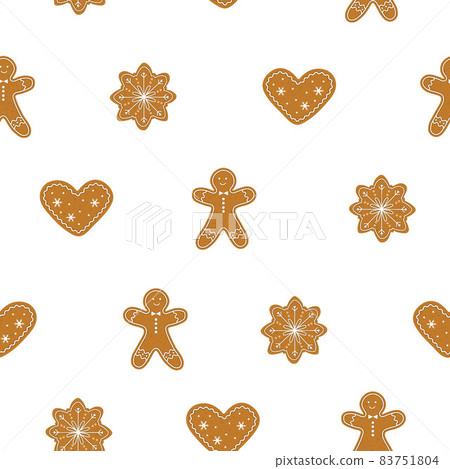 Christmas Cookies pattern, christmas man, heart and snowflake in brown color, Isolated On White Background, Vector Illustration. 83751804