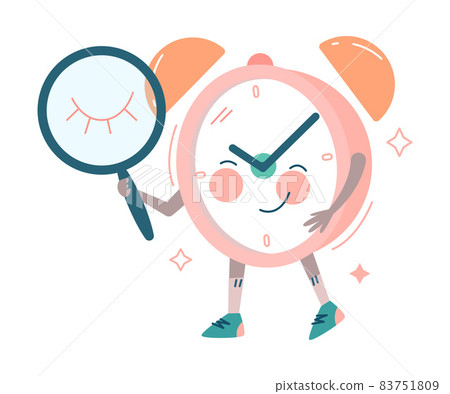 Funny Clock Character with Smiling Face Holding Magnifying Glass with Closed Eye Vector Illustration Funny Clock Character with Smiling Face Holding Magnifying Glass with Closed Eye Vector Illustration 83751809