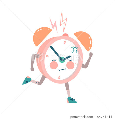 Funny Clock Character with Red Cheeks Running Forward Vector Illustration 83751811
