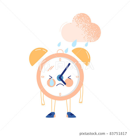 Funny Clock Character with Crying Face Standing Under Rainy Cloud Vector Illustration Funny Clock Character with Crying Face Standing Under Rainy Cloud Vector Illustration 83751817