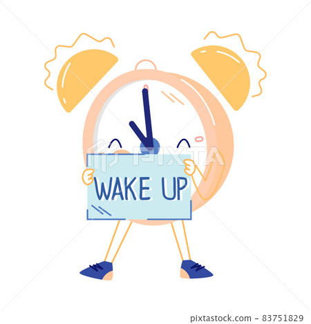 Funny Clock Character with Smiling Face Ringing Showing Wake Up Placard Vector Illustration Funny Clock Character with Smiling Face Ringing Showing Wake Up Placard Vector Illustration 83751829