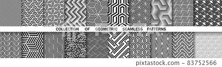 Geometric set of seamless black and white patterns. Simple vector graphics 83752566