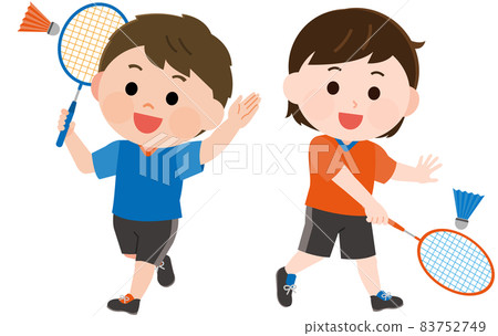 男孩和女孩打羽毛球的插圖 83752749