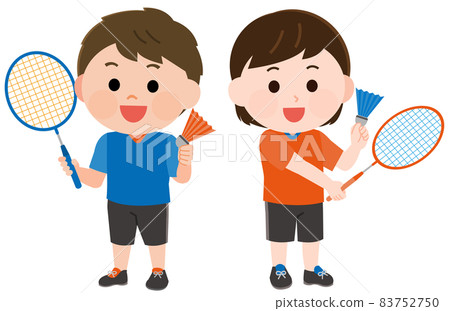 Illustration of standing poses for boys and girls playing badminton Illustration of standing poses for boys and girls playing badminton 83752750