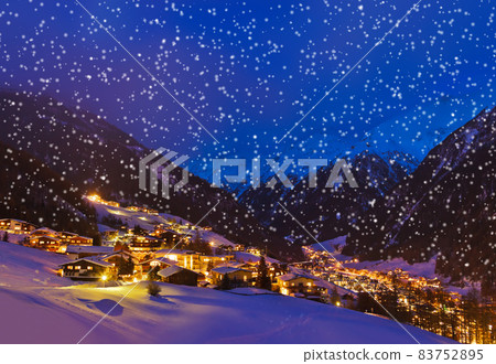 Mountains ski resort Solden Austria at sunset 83752895