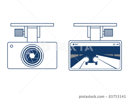 Illustration of drive recorder Front video camera and recording screen LCD display illustration set Night monochrome 83753141
