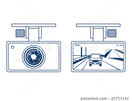 Illustration of drive recorder Front video camera and recording screen LCD twin display illustration set Single color 83753142