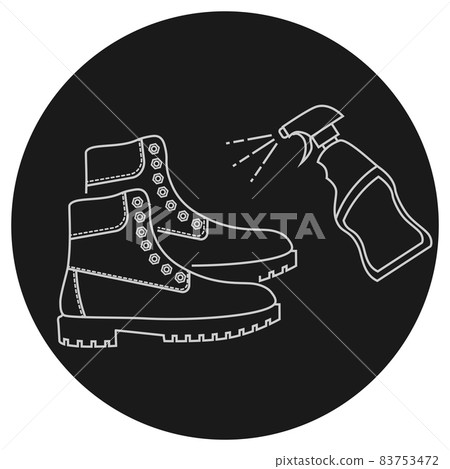 Disinfectant mat. Sanitizing mat, outline icon. Sterile shoe's surface. Shoe disinfection with alcohol spray. Sterile feet surface. Editable stroke. Vector illustration Disinfectant mat. Sanitizing mat, outline icon. Sterile shoe's surface. Shoe disinfection with alcohol spray. Sterile feet surface. Editable stroke. Vector illustration 83753472